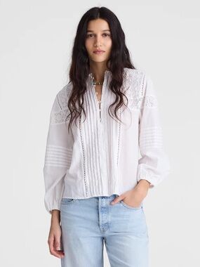 Ruffled High Neck Pintuck Blouse
